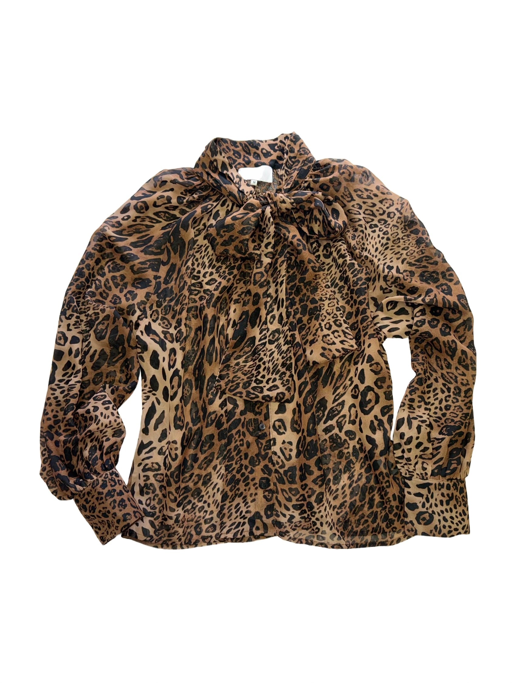 Leopard print blouse with bow /327508