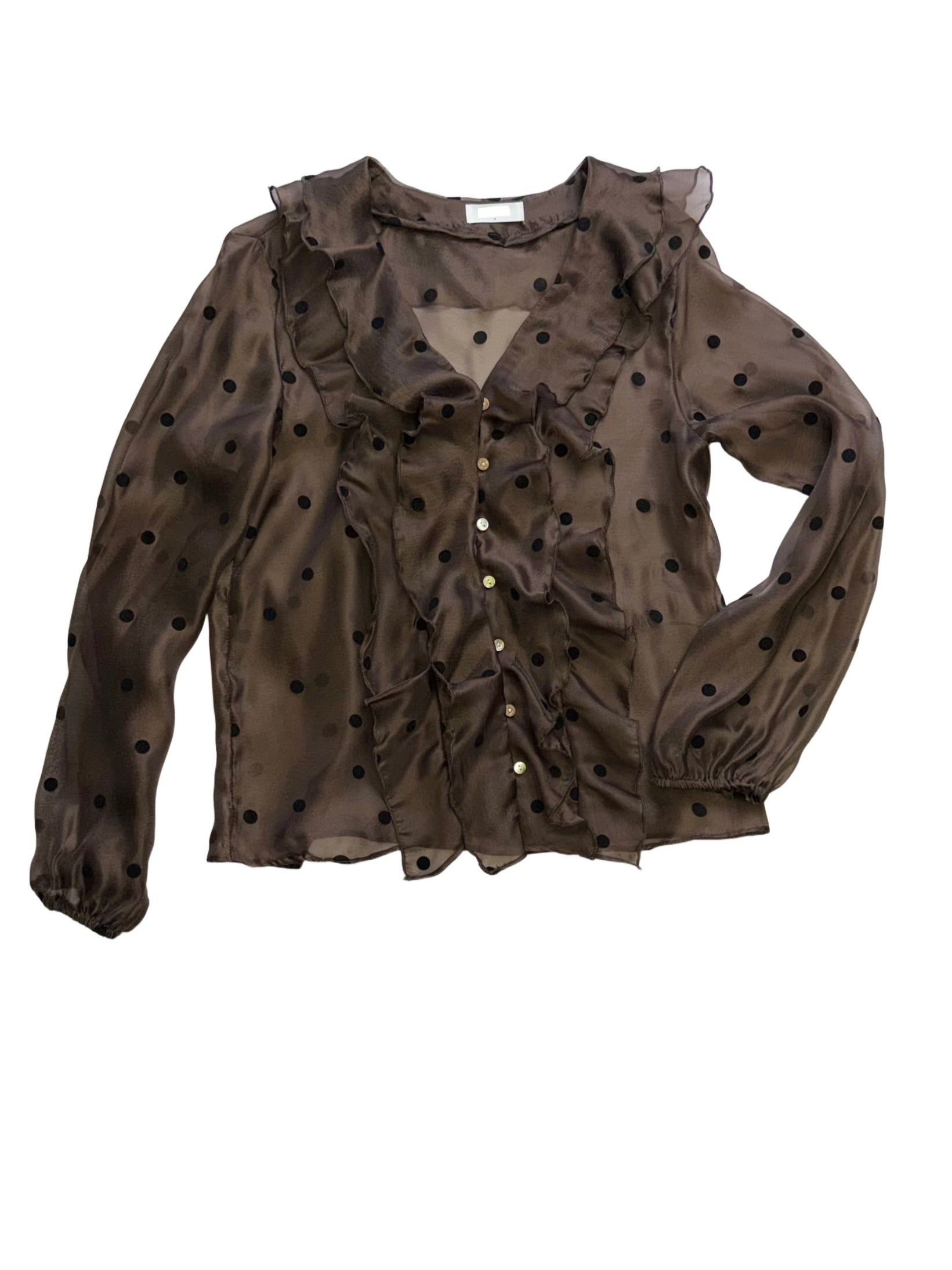 Chocolate polka-dot ruffle blouse / 327505