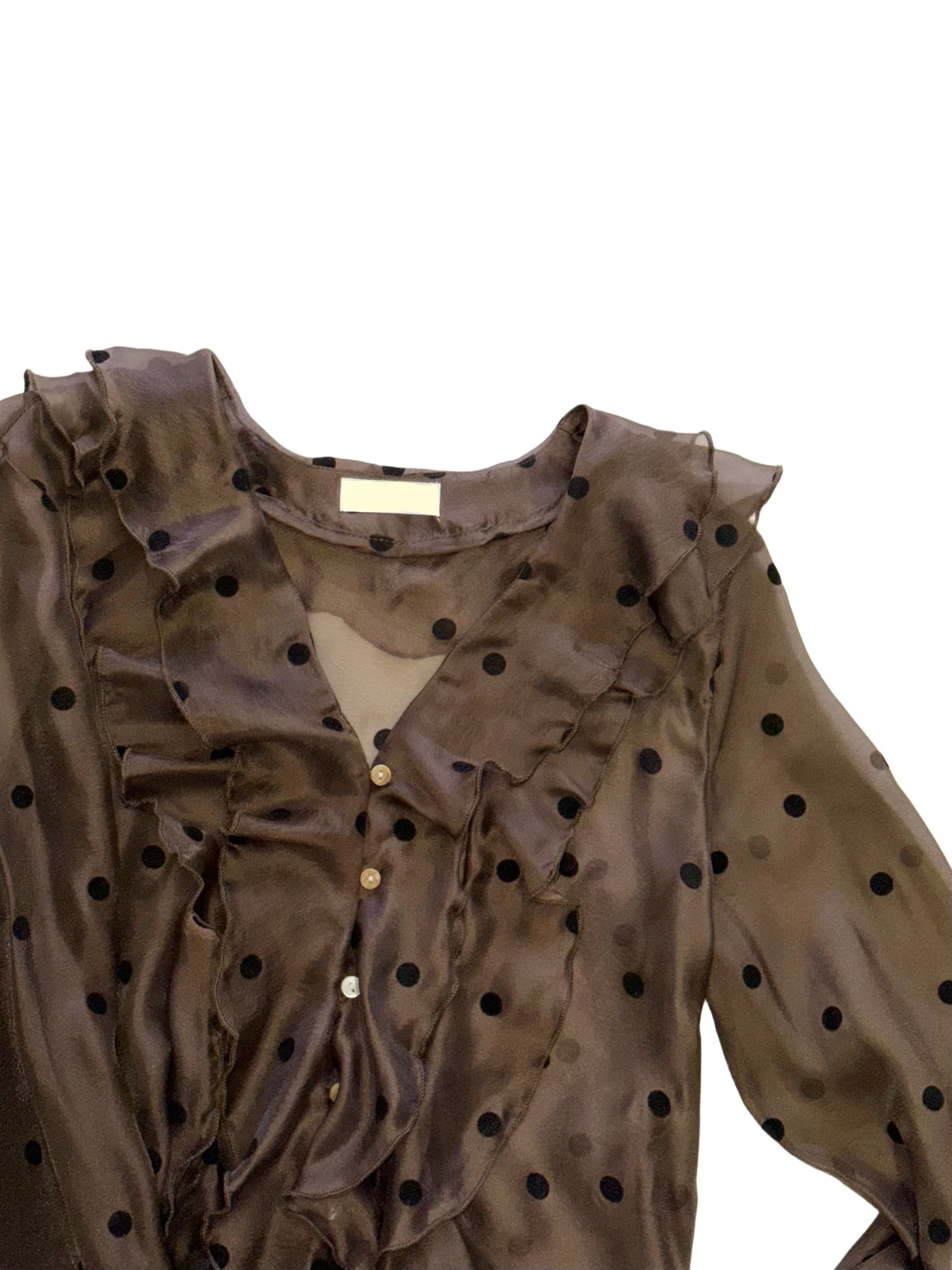 Chocolate polka-dot ruffle blouse / 327505