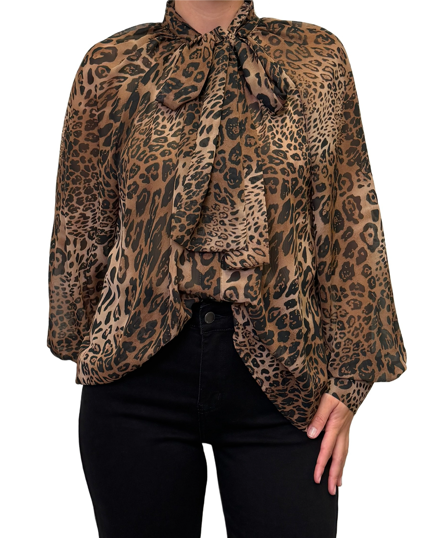 Leopard print blouse with bow / 327508